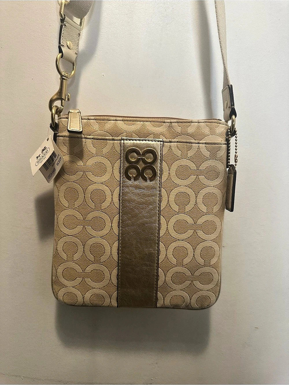 COACH Julia Signature Op Art Swingpack Crossbody Bag Khaki Gold #45536 NWT